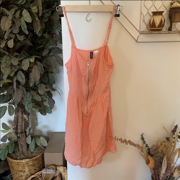 🔴 H&M Orange peach summer dress zipper Divided - Picture 2 of 5